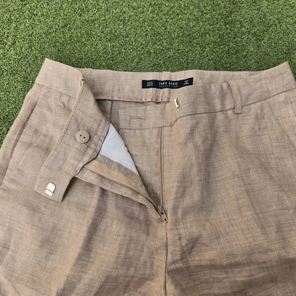 Zara Basic Pants Women's Size 2 Khaki/tan 100% Linen